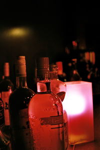 Close-up of illuminated bottle