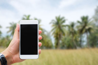 Close-up of hand holding smart phone