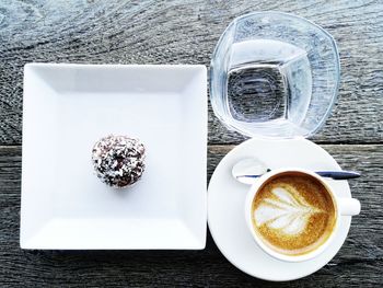 High angle view of drink on table