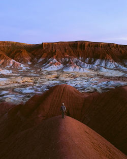 Rear view of person standing on mountain