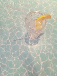 High angle view of water on table