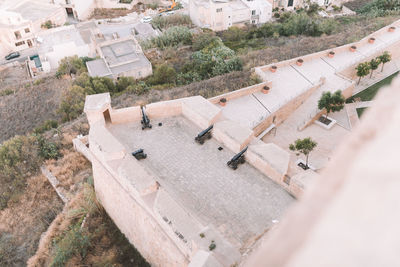 High angle view of buildings in city