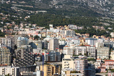 High angle view of buildings in city