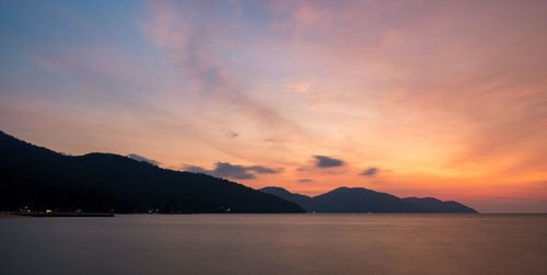 Scenic view of lake against sky during sunset