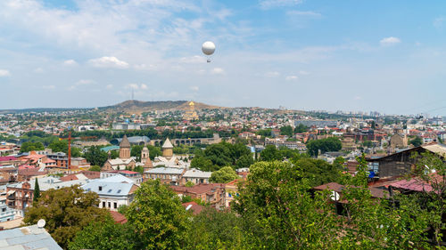 High angle view of townscape against sky