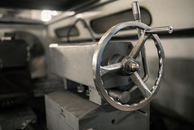 Tailstock of the lathe machine. handle clamp on a metalworking lathe