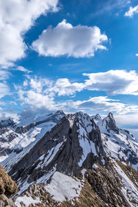 Scenic view of snowcapped mountains against sky