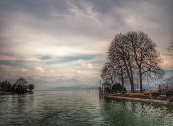 Scenic view of sea against cloudy sky