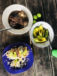 High angle view of food in plate on table