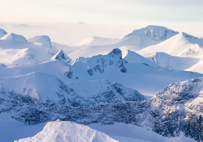 Scenic view of snow covered mountains against sky