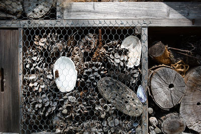 High angle view of food on metal grate