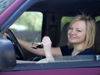 Portrait of woman in semi-truck