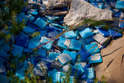 High angle view of boats in water