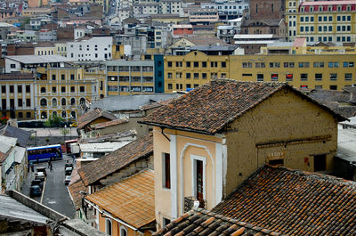 High angle view of buildings in city