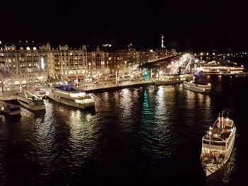 View of boats moored at harbor