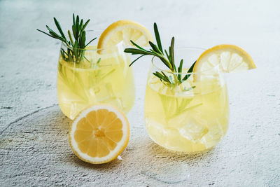 High angle view of drink on table