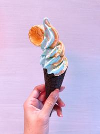 Hand holding ice cream cone