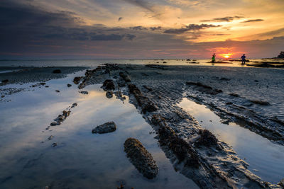 Scenic view of calm sea at sunset