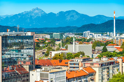 High angle view of townscape against sky