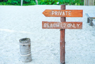 Close-up of information sign