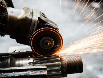 Close-up of sparks from circular saw