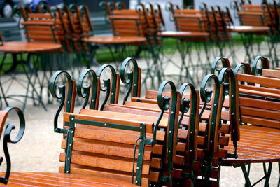 Close-up of wooden chairs