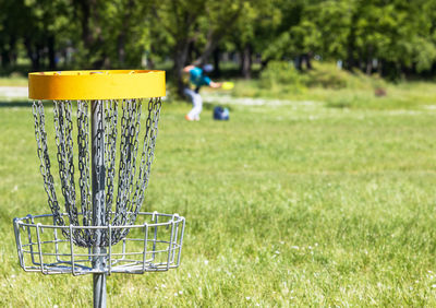 Disc golf sport game in the public park