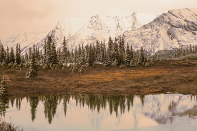 Reflection of mountains in lake against sky