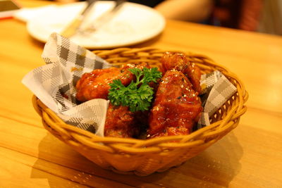 High angle view of meal served in bowl on table