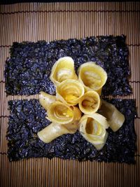 High angle view of fruits on table