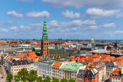 High angle view of townscape against sky