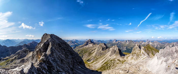 Panoramic view of landscape against blue sky