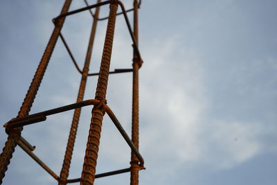 Low angle view of electricity pylon against sky