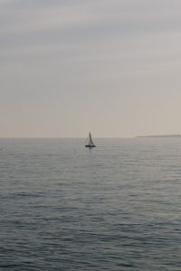 Sailboat sailing on sea against sky