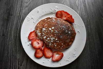 High angle view of breakfast in plate on table