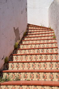 High angle view of steps against wall