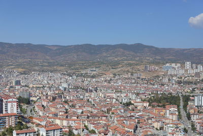 High angle view of townscape against sky