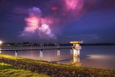 Scenic view of river against sky at night