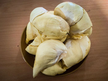 High angle view of garlic on table