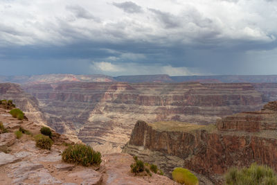 Scenic view of dramatic landscape against cloudy sky