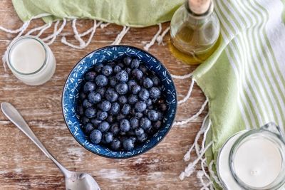 High angle view of breakfast on table