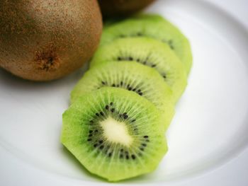 High angle view of fruits in plate