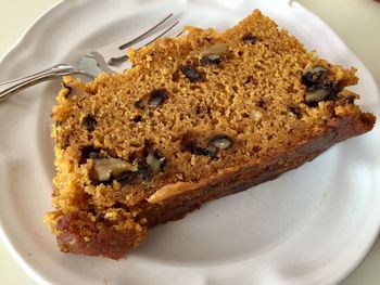 High angle view of cake in plate
