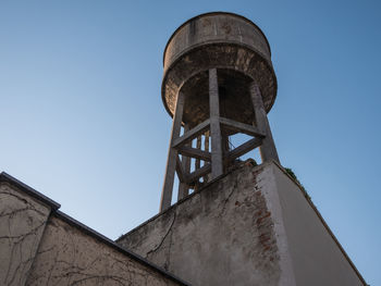 Low angle view of old building against clear sky