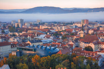 High angle view of townscape against sky