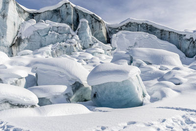 Snow covered landscape against sky