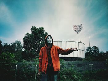 Woman jumping in park