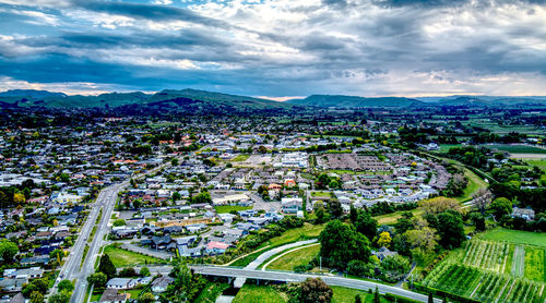 High angle view of townscape against sky