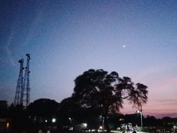 Low angle view of silhouette trees against sky at night