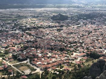 High angle view of buildings in city